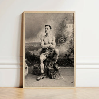 Portrait of a Tattooed Man Art Print / Canvas Vintage-style Black-and-white Photograph Muscular Tattoos Framed Lean Figure Sits, Intricate,