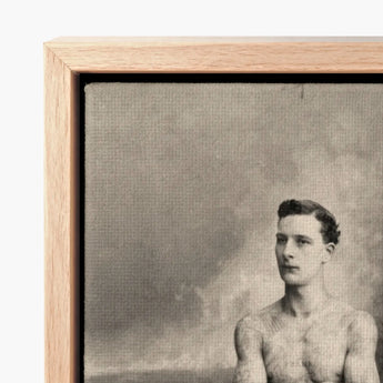 Portrait of a Tattooed Man Art Print / Canvas Framed Black-and-white Young Wooden Frame Lean Figure Sits, Intricate Tattoos, Quiet Force