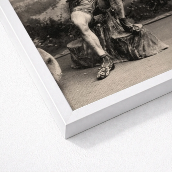 Portrait of a Tattooed Man Art Print / Canvas White Framed Black Photographic Vintage-style Figure Seated Lean Sits, Intricate Tattoos,