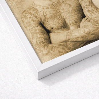 Portrait of a Tattooed Man - Charles Eisenmann Art Print / Canvas Framed Artwork Detailed Sepia-toned Sculpture Muscular Figure Intricate