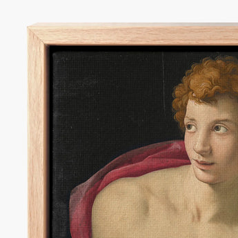Portrait of a Young Man as Saint Sebastian - Bronzino Art Print / Canvas Framed Classical Painting Curly, Two Arrows, Bronzino’s, Occupies,