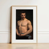 Framed Portrait Muscular Man Dark Hair Mustache Depicted Maurice Deriaz, Gustave Courtois’s, Athlete, Pale Blue Sash, Knotted, Champion