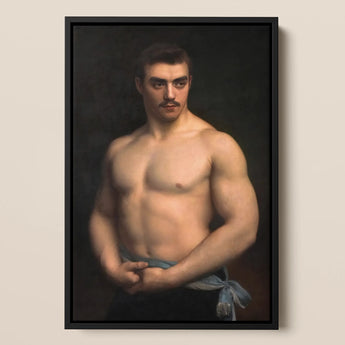 Framed Classical-style Portrait Muscular Man Dark Hair Mustache Maurice Deriaz, Gustave Courtois’s, Athlete, Pale Blue Sash, Knotted,