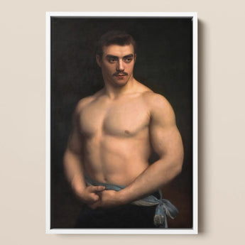 Framed Classical-style Portrait Muscular Man Dark Hair Mustache Maurice Deriaz, Gustave Courtois’s, Athlete, Pale Blue Sash, Knotted,