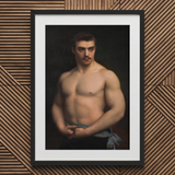 Framed Portrait Muscular Man Dark Hair Mustache Depicted Maurice Deriaz, Gustave Courtois’s, Athlete, Pale Blue Sash, Knotted, Champion