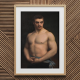 Framed Portrait Muscular Man Dark Hair Mustache Depicted Maurice Deriaz, Gustave Courtois’s, Athlete, Pale Blue Sash, Knotted, Champion