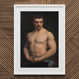 Framed Portrait Muscular Man Dark Hair Mustache Depicted Maurice Deriaz, Gustave Courtois’s, Athlete, Pale Blue Sash, Knotted, Champion