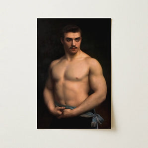Portrait of Maurice Deriaz - Gustave Courtois Art Print / Canvas Framed Muscular Man Dark Hair Mustache Depicted, Courtois’s, Athlete, Pale