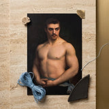 Printed Portrait Muscular Man Dark Hair Mustache Depicted Maurice Deriaz, Gustave Courtois’s, Athlete, Pale Blue Sash, Knotted, Champion