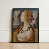 Framed Renaissance-style Portrait Woman Golden Hair Adorned Ornate Piero Di Cosimo, Simonetta Vespucci, Florentine Dynasty, Late