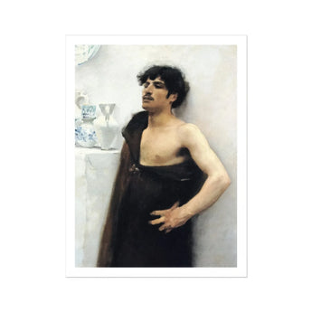 Young Man in Reverie - John Singer Sargent Art Print, Shirtless Person Draped Black Fabric