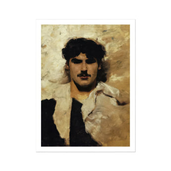 Head of a Male Model - John Singer Sargent Art Print, Painted Portrait Person Dark Curly Hair Mustache Black