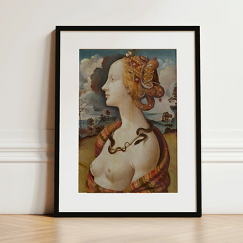 Ritratto di Simonetta Vespucci - Stampa d'arte di Piero Di Cosimo / Tela, 12x16’’ / 31x41cm / Cornice nera / Passe-partout, Poster Stampe & Visual