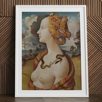 Portrait of Simonetta Vespucci - Piero Di Cosimo Art Print / Canvas White-framed Reproduction Renaissance-style Portrait Woman Golden Hair
