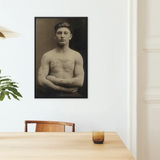 Portrait of a Tattooed American Soldier Art Print / Canvas Black-framed Muscular Man Tattoos Wall Faces Forward, Torso Unclothed, Body