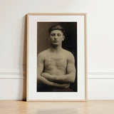 Portrait of a Tattooed American Soldier Art Print / Canvas Vintage Sepia-toned Photograph Man Light Wood Faces Forward, Torso Unclothed,