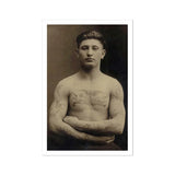 Portrait of a Tattooed American Soldier Art Print / Canvas Vintage Sepia-toned Photograph Shirtless Man Tattoos Arms Chest Faces Forward,