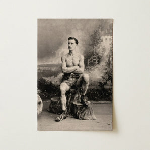 Portrait of a Tattooed Man Art Print / Canvas, Lean Figure Sits, Intricate Tattoos, Quiet Force