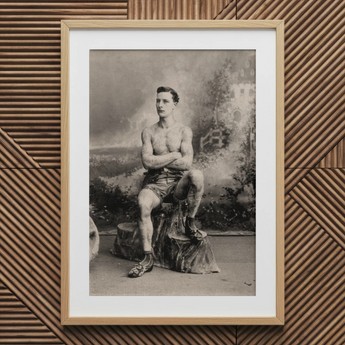 Portrait of a Tattooed Man Art Print / Canvas Wooden Framed Black White Photograph Tree Stump Lean Figure Sits, Intricate Tattoos, Quiet