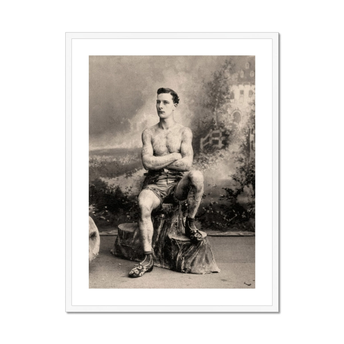 Portrait of a Tattooed Man Art Print, Framed Black White Portrait Tattooed Man