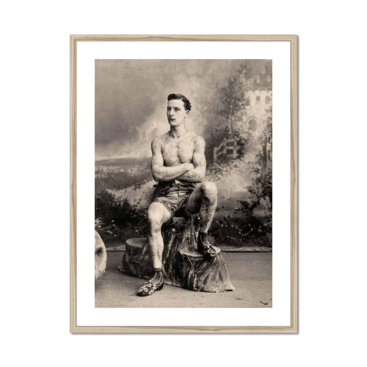 Portrait of a Tattooed Man Art Print, Framed Black White Portrait Muscular Man