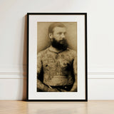 Portrait of Tattooed Man - Charles Eisenmann Art Print / Canvas, 12x18’’ / 31x46cm / Black Frame / Matboard, Posters Prints & Visual