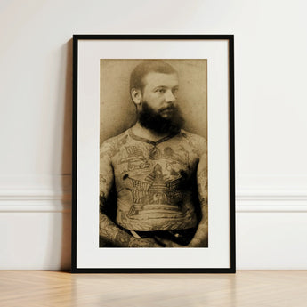 Portrait of Tattooed Man - Charles Eisenmann Art Print / Canvas, 12x18’’ / 31x46cm / Black Frame / Matboard, Posters Prints & Visual