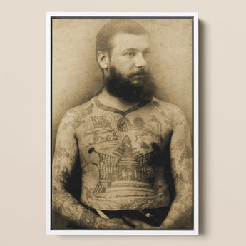 Portrait of Tattooed Man - Charles Eisenmann Art Print / Canvas, 12x18’’ / 31x46cm / White Frame, Posters Prints & Visual Artwork, Toby Leon