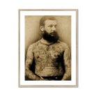 Portrait of Tattooed Man Charles Eisenmann Art Print, Framed Sepia Toned Photograph Bearded Man Extensive Body Tattoos