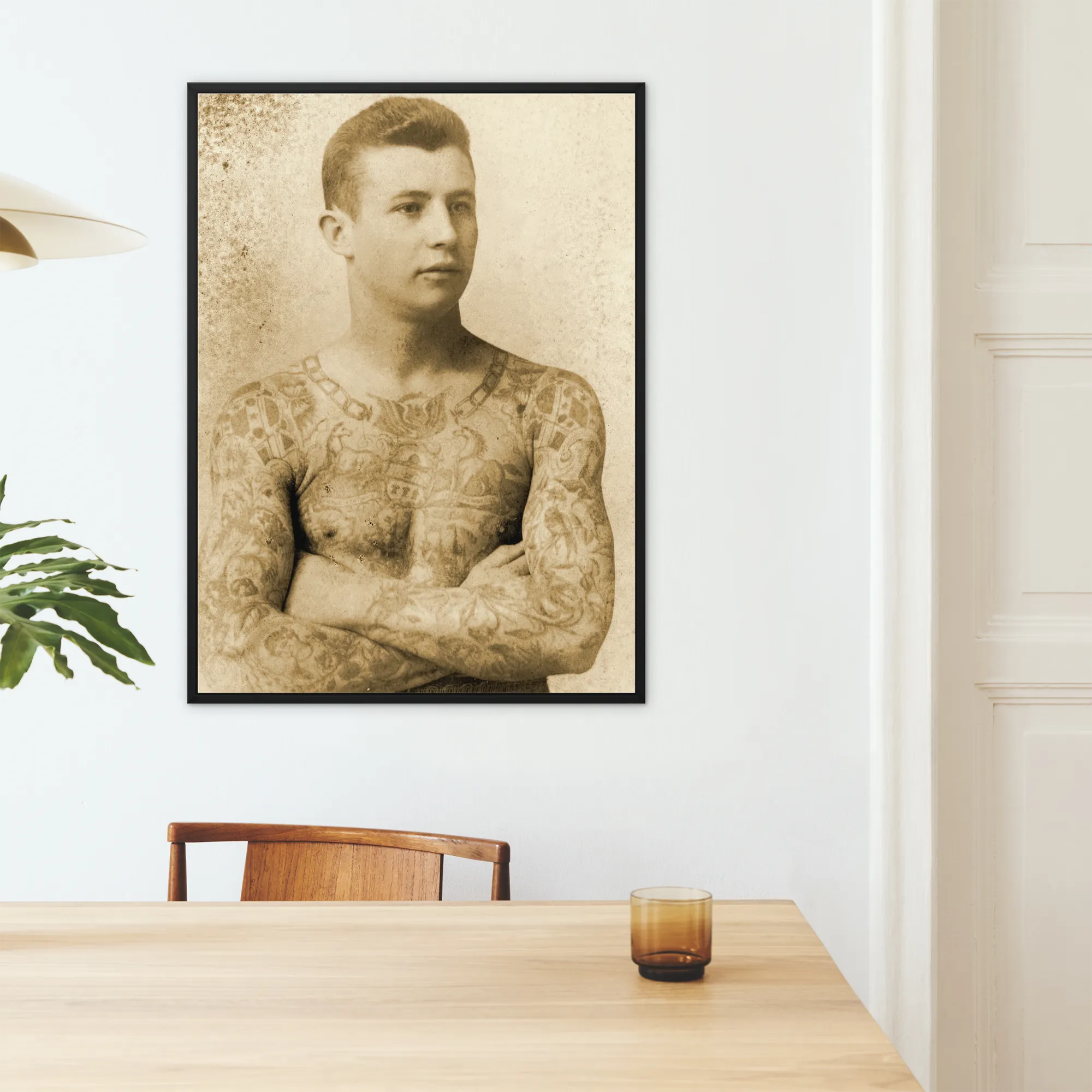 Portrait of a Tattooed Man Charles Eisenmann Framed Canvas, Framed Sepia Toned Photograph Tattooed Man