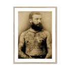 Portrait of Tattooed Man - Charles Eisenmann Art Print, Framed Sepia-toned Photograph Bearded Man Extensive Body Tattoos
