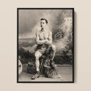 Portrait of a Tattooed Man Framed Canvas, Framed Black White Portrait Shirtless Muscular Man