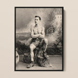 Portrait of a Tattooed Man Framed Canvas, Framed Black White Portrait Shirtless Muscular Man