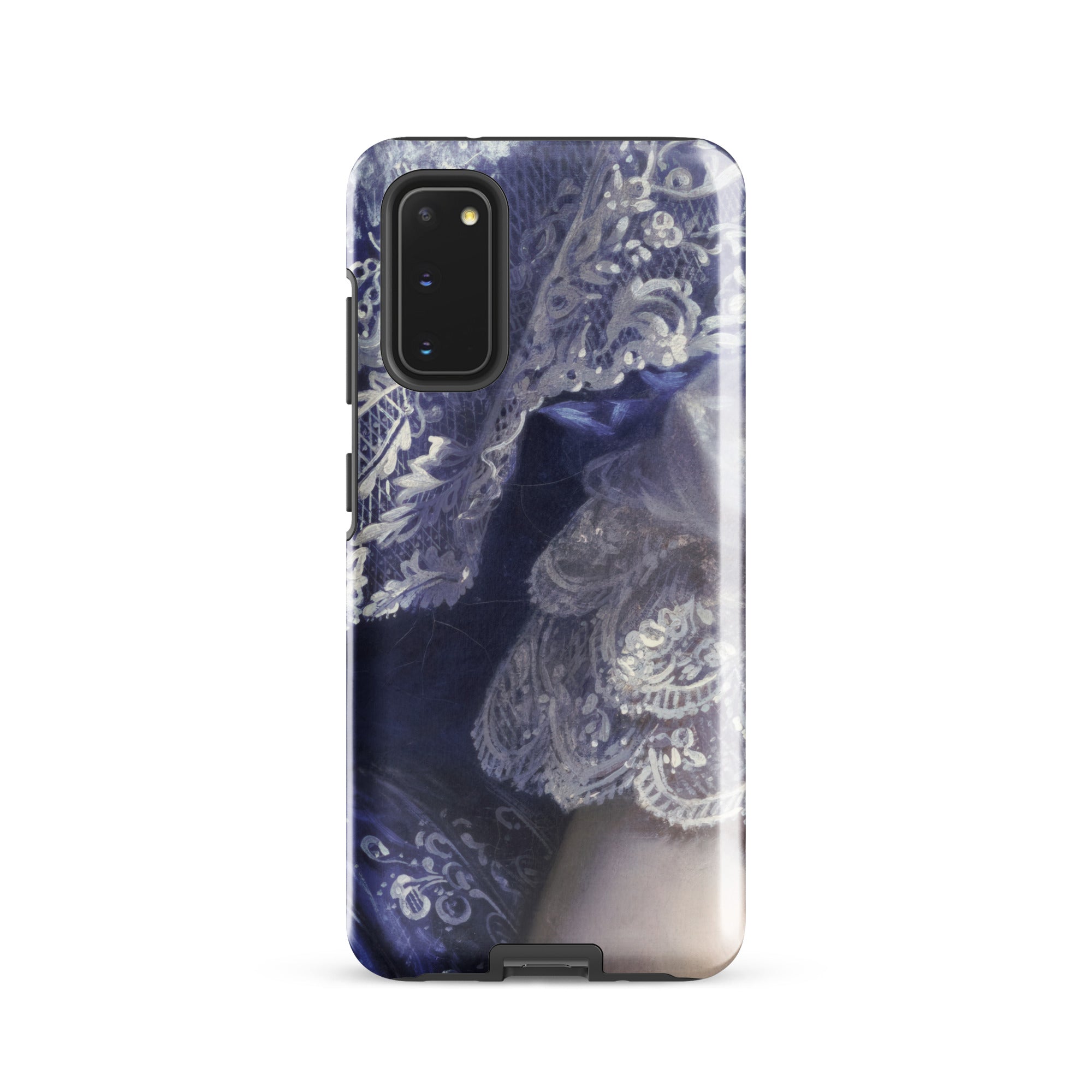 Portrait of a Woman Franz Xaver Winterhalter Samsung Case, Galaxy S20 / Gloss, Smartphone Case White Lace Design Dark Blue Background