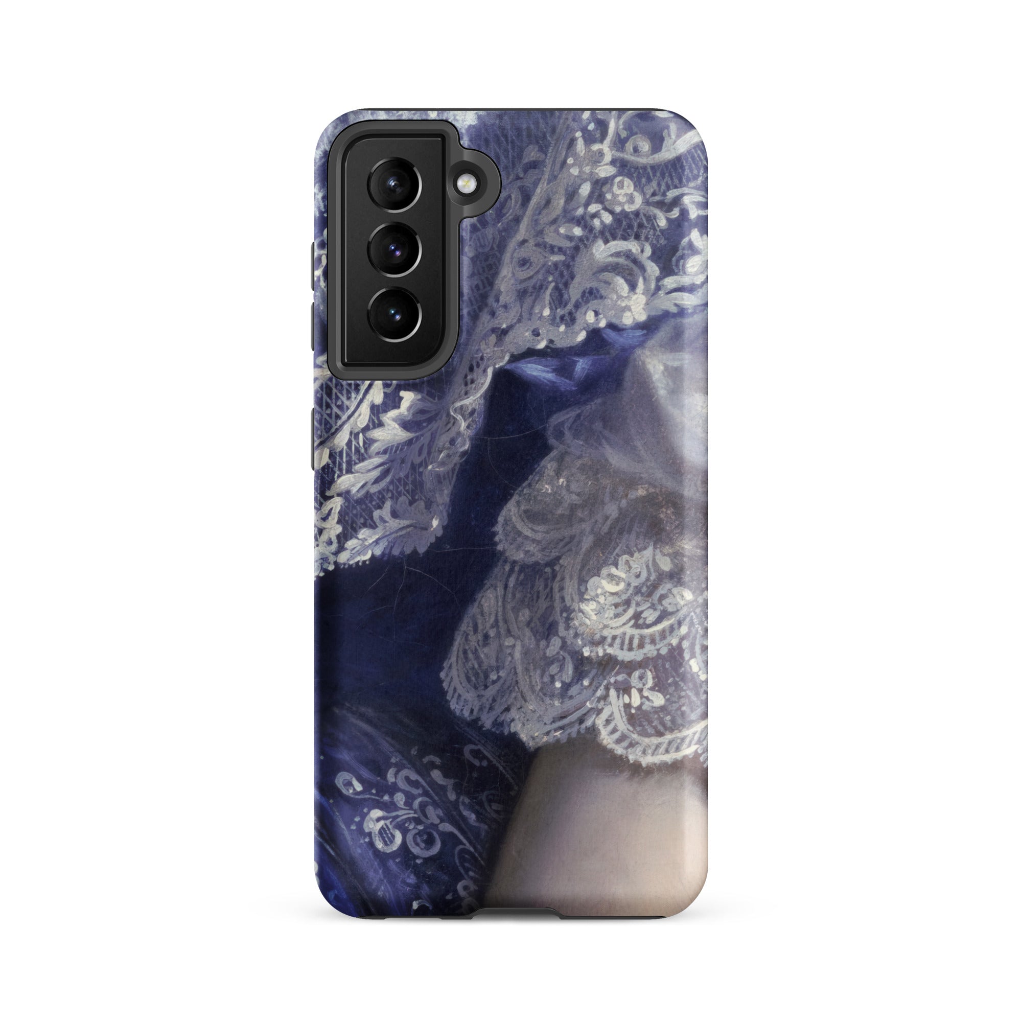 Portrait of a Woman Franz Xaver Winterhalter Samsung Case, Galaxy S21 Fe / Matte, Protective Phone Case Intricate White Lace Design Blue