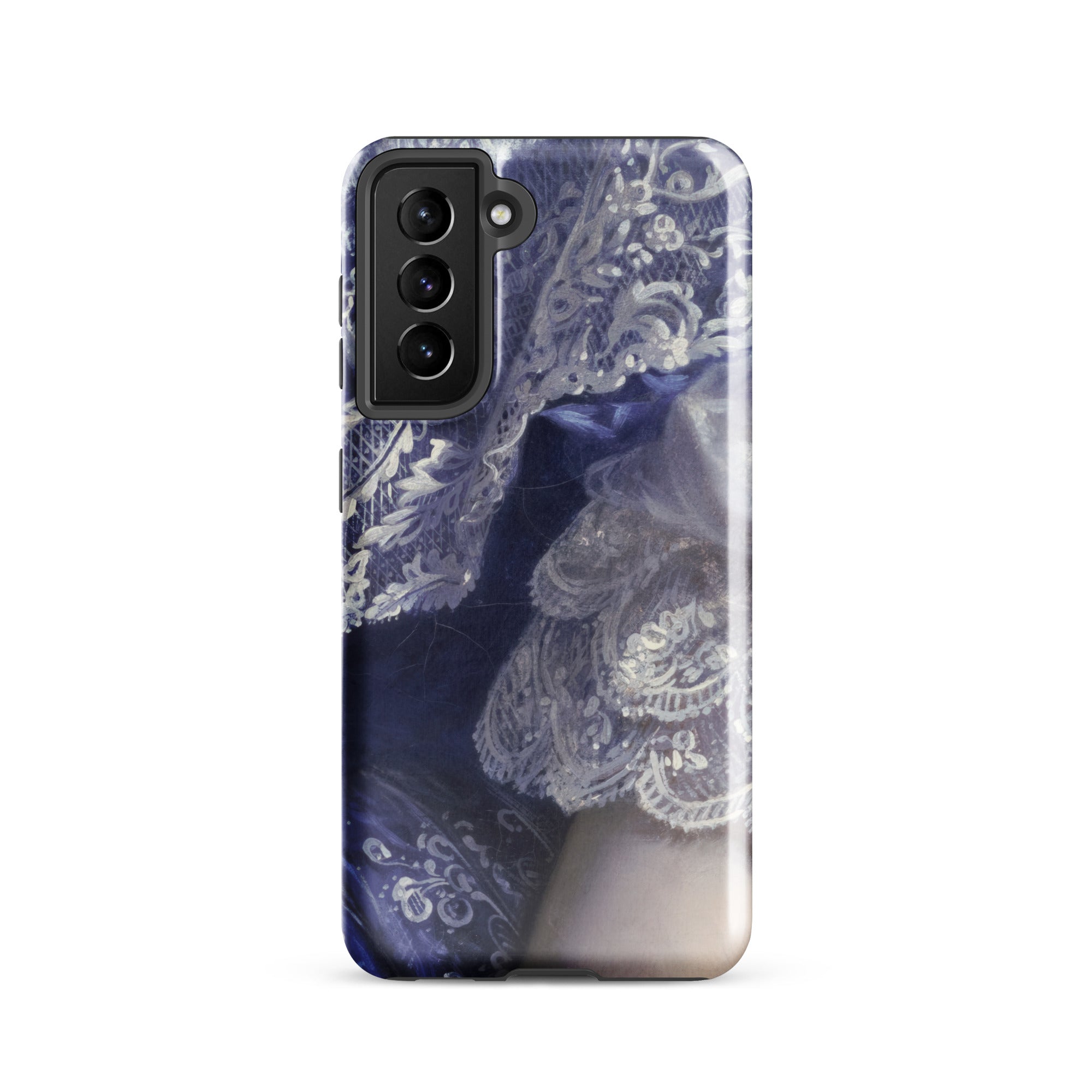 Portrait of a Woman Franz Xaver Winterhalter Samsung Case, Galaxy S21 / Gloss, Smartphone Case Intricate White Lace Pattern Dark Background