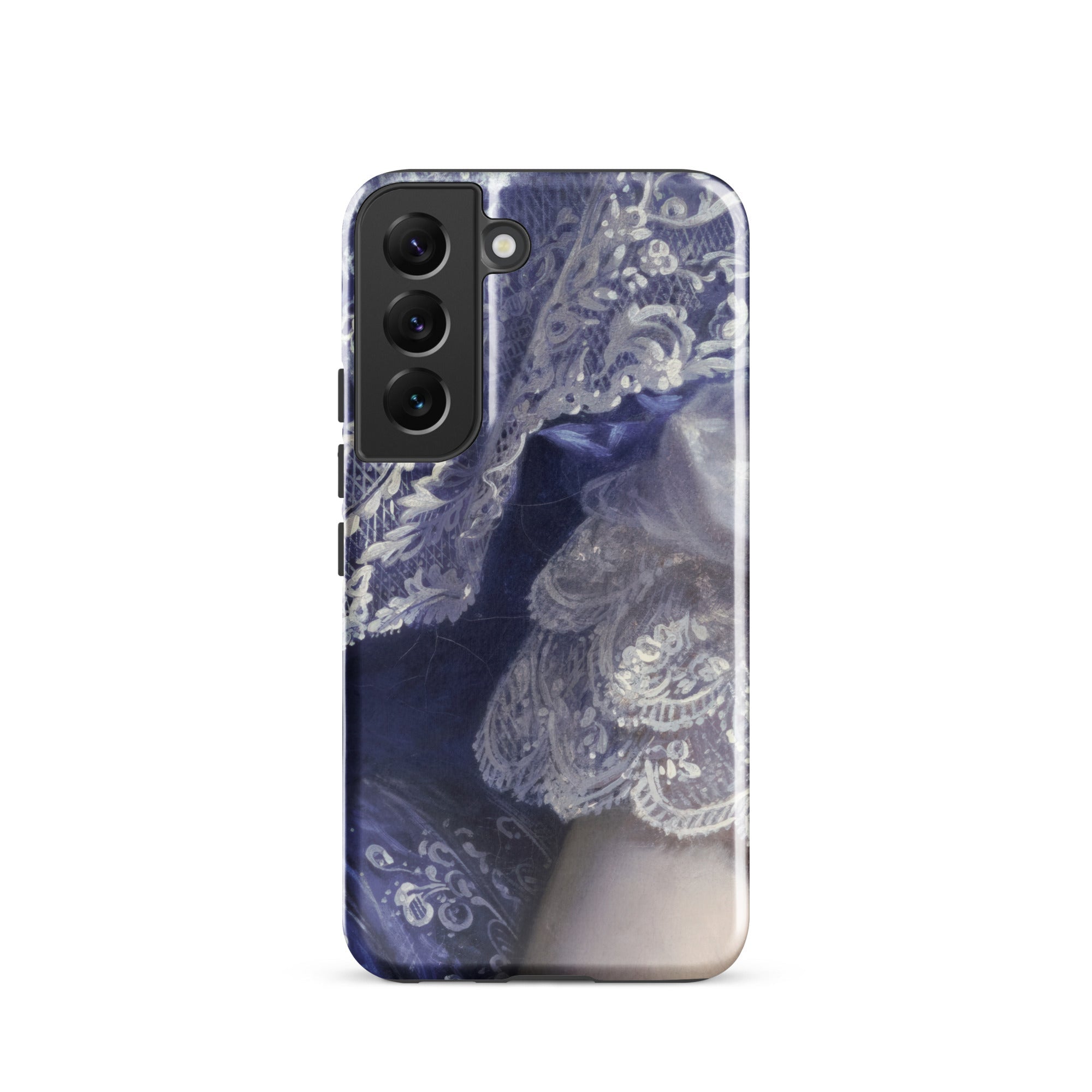 Portrait of a Woman Franz Xaver Winterhalter Samsung Case, Galaxy S22 / Gloss, Phone Case Intricate Lace Pattern Blue White Background