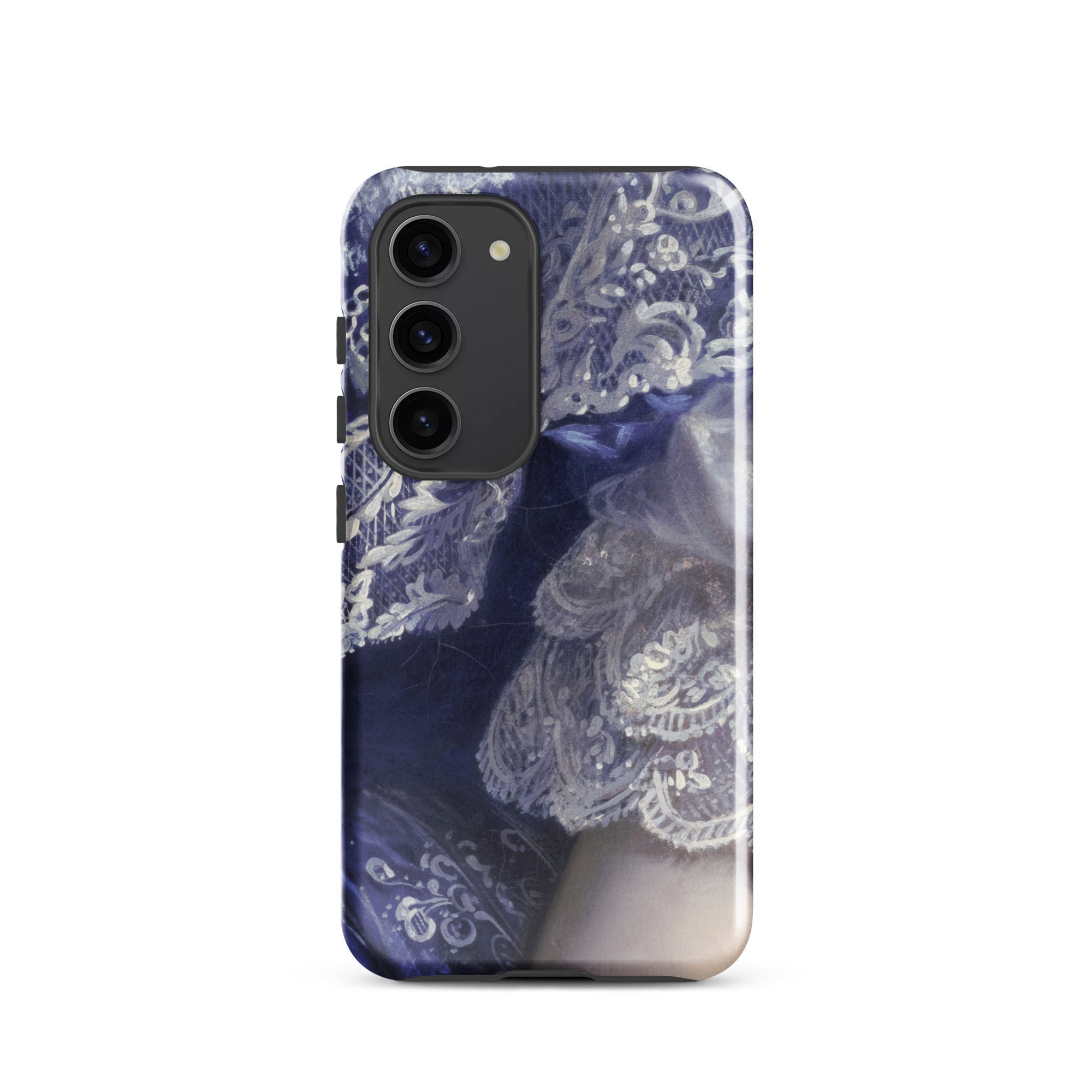 Portrait of a Woman Franz Xaver Winterhalter Samsung Case, Galaxy S23 / Gloss, Smartphone Case Blue White Lace Pattern
