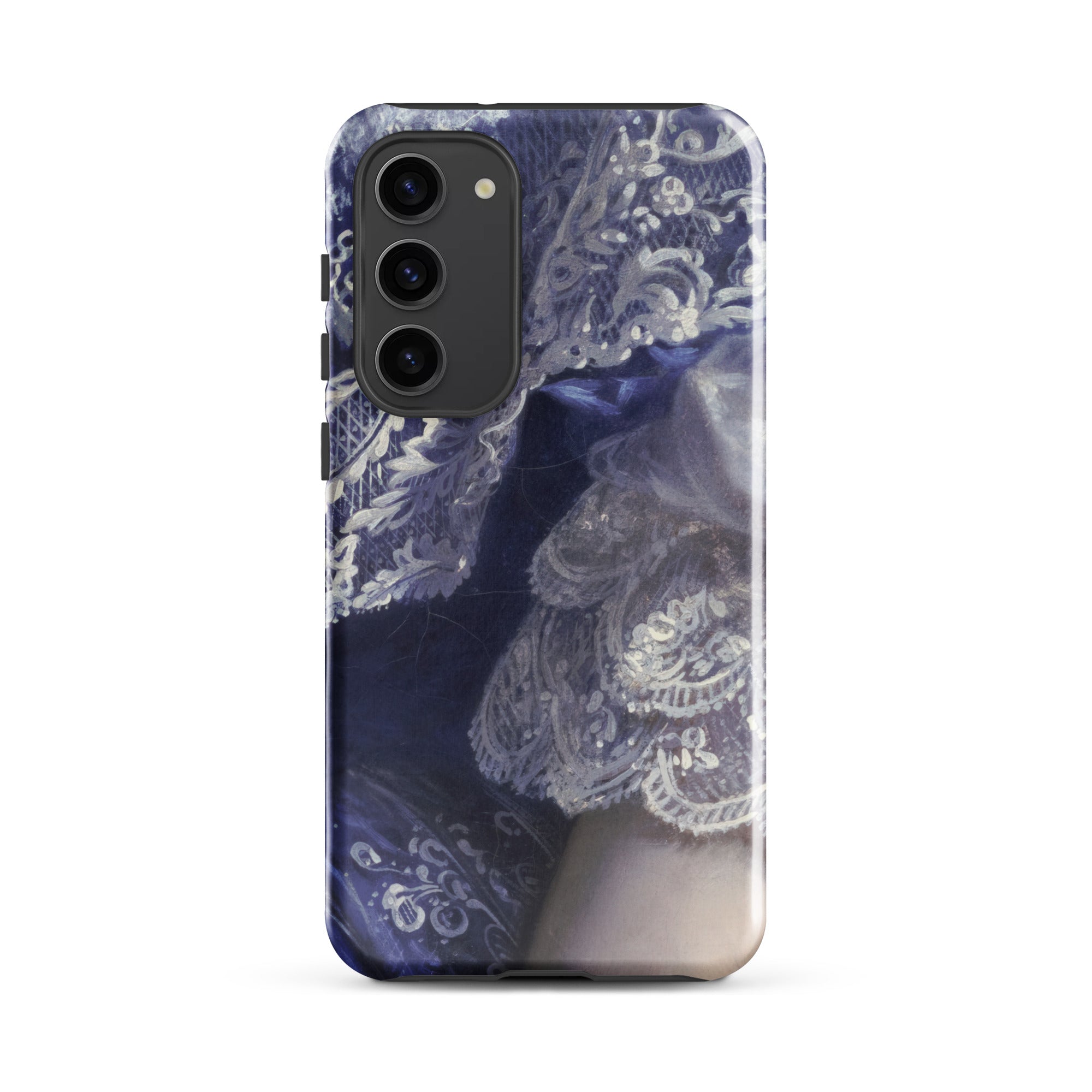 Portrait of a Woman Franz Xaver Winterhalter Samsung Case, Galaxy S23 Plus / Gloss, Phone Case Purple White Lace Pattern Design
