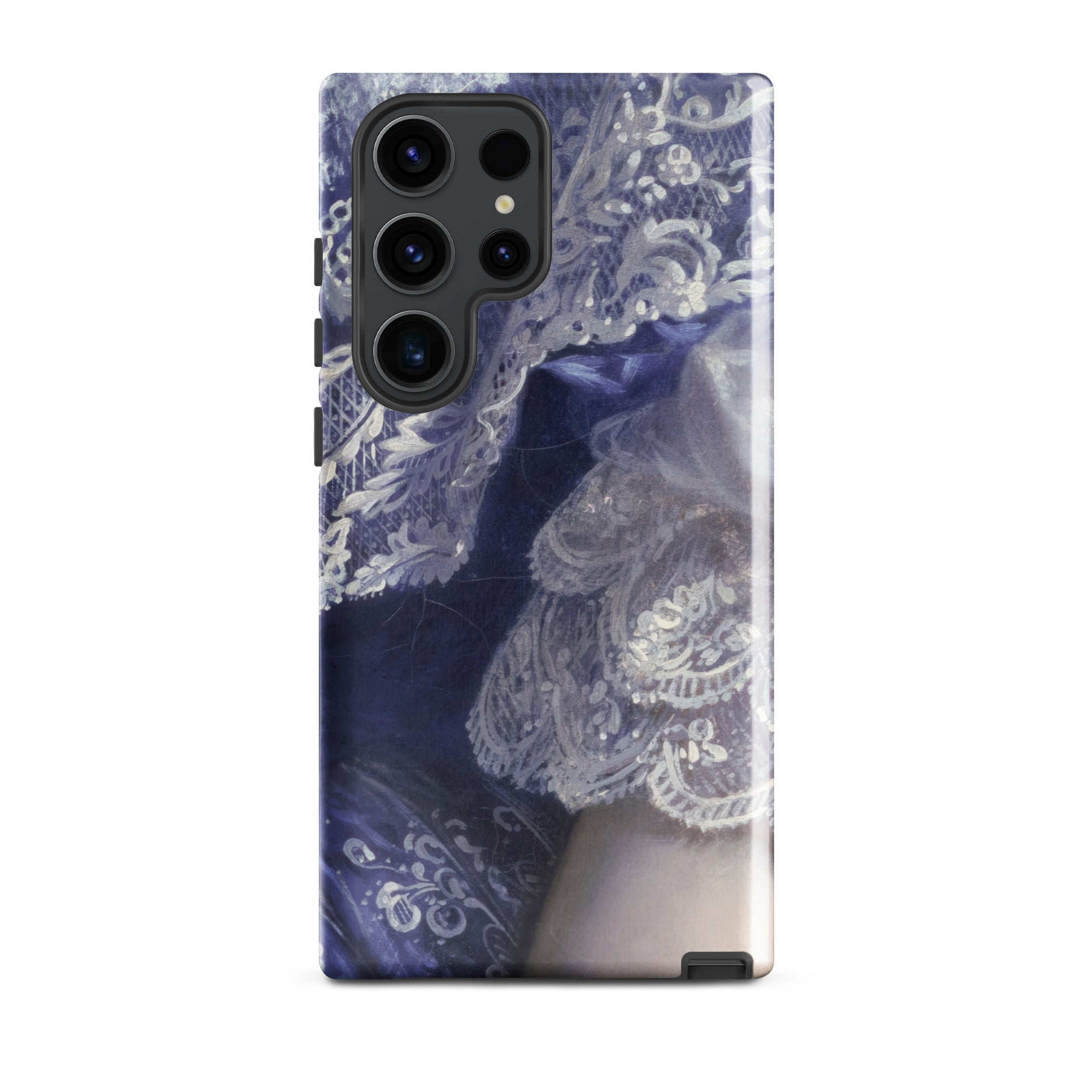 Portrait of a Woman Franz Xaver Winterhalter Samsung Case, Galaxy S23 Ultra / Gloss, Smartphone Case White Lace Design Dark Blue Background