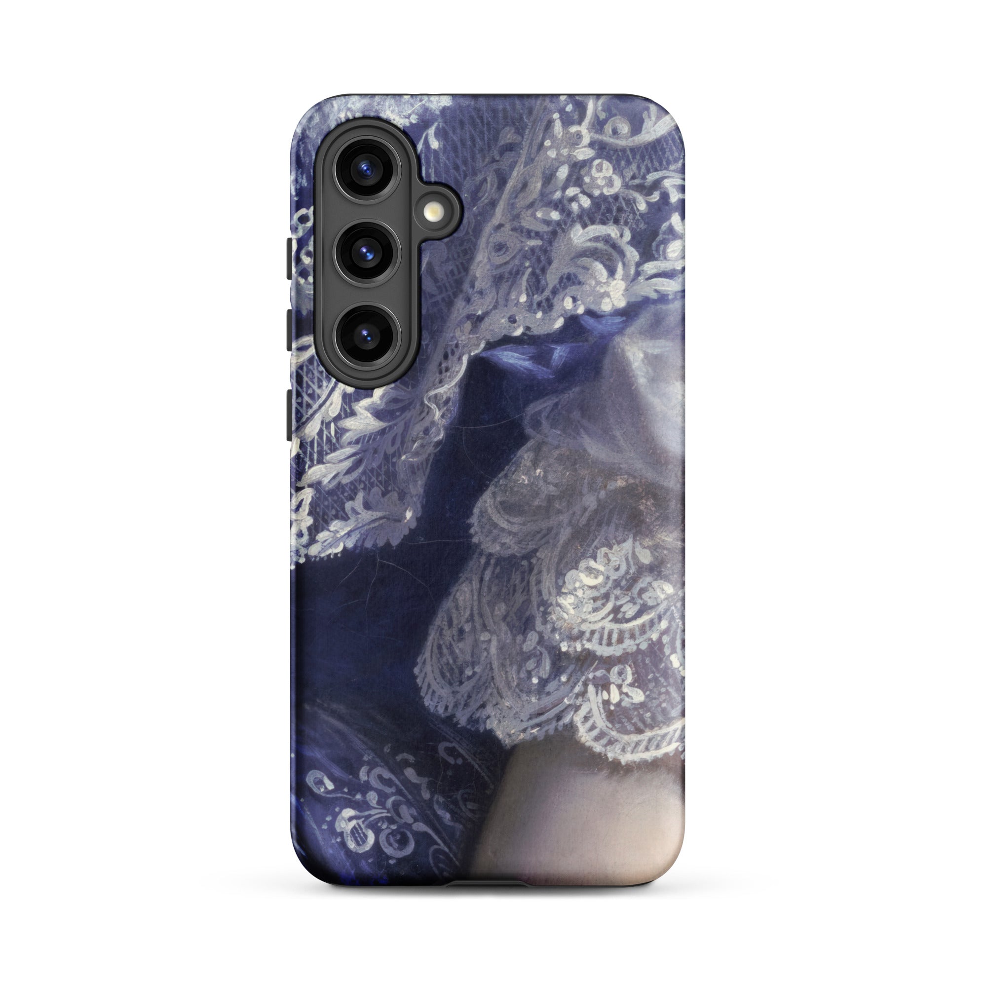 Portrait of a Woman Franz Xaver Winterhalter Samsung Case, Galaxy S24 Plus / Matte, Smartphone Case Ornate Lace Pattern Shades Blue White