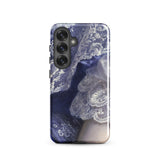 Portrait of a Woman - Franz Xaver Winterhalter Samsung Case, Galaxy S25 / Gloss, Phone Case Dark Blue White Lace Pattern