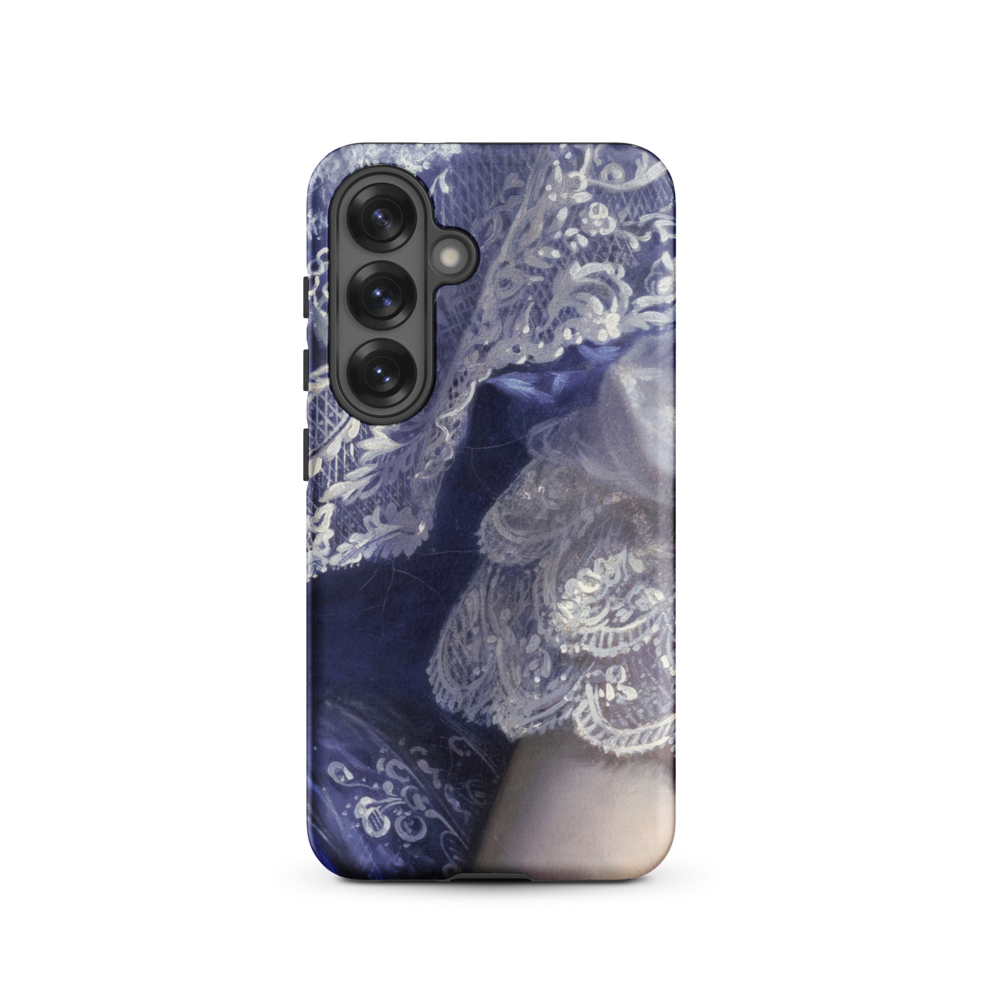 Portrait of a Woman Franz Xaver Winterhalter Samsung Case, Galaxy S25 / Matte, Smartphone Case White Lace Design Blue Background