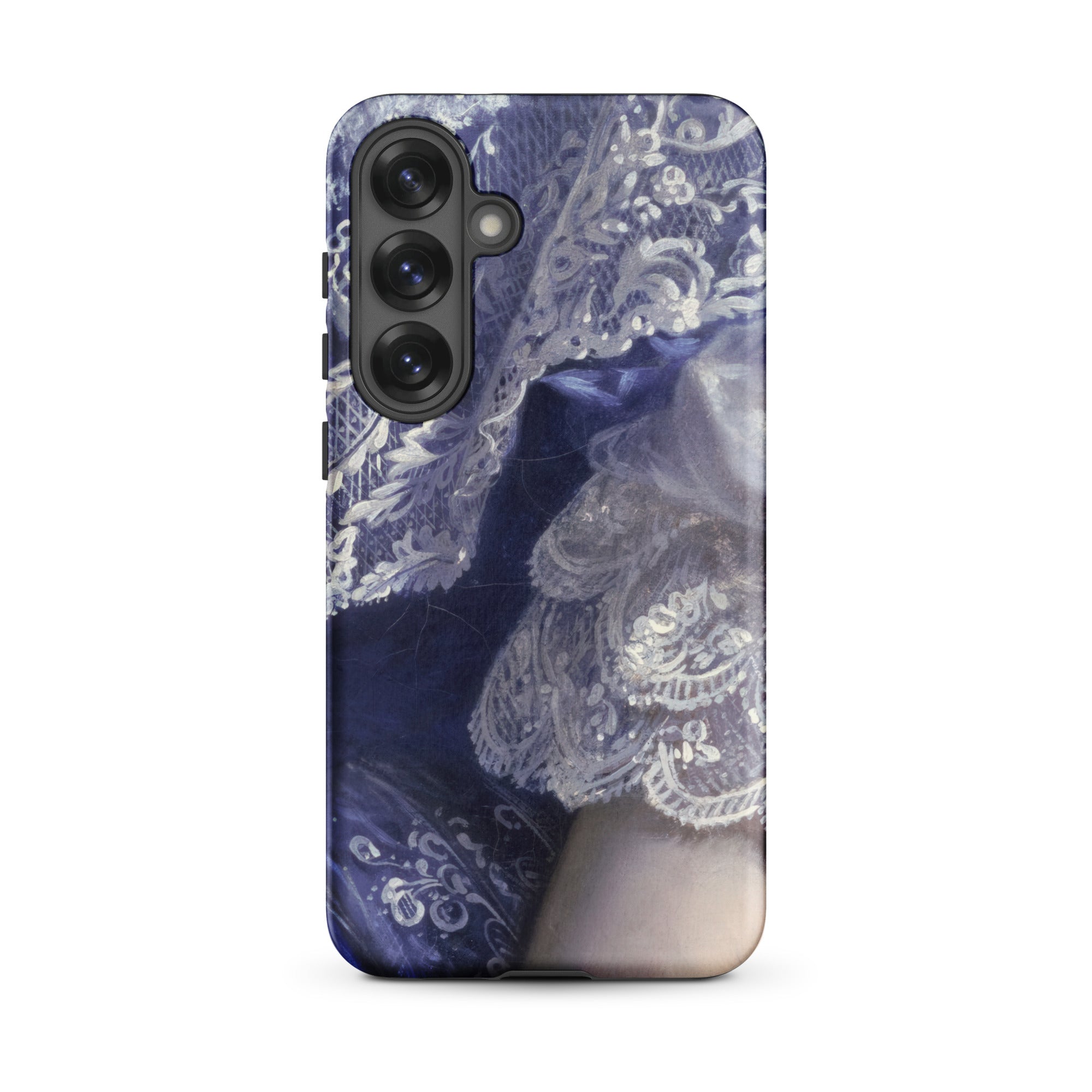 Portrait of a Woman Franz Xaver Winterhalter Samsung Case, Galaxy S25 Plus / Matte, Smartphone Case White Lace Design Dark Blue Background