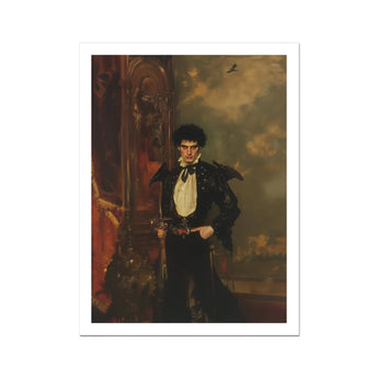 Armand - Gay Hispanic Vampire Art Print, Portrait Young Man Formal 19th Century Attire Cane