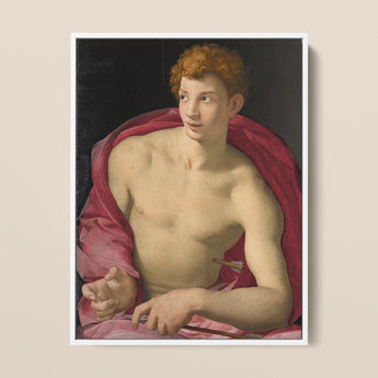 Ritratto di un giovane come San Sebastiano - Stampa d'arte di Bronzino / Tela, 12x16’’ / 31x41cm / Cornice bianca, Poster Stampe & Opera visiva,