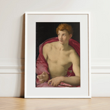 Ritratto di un giovane come San Sebastiano - Stampa d'arte di Bronzino / Tela, 12x16’’ / 31x41cm / Cornice bianca / Passe-partout, Poster Stampe &