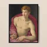 Portrait of a Young Man as Saint Sebastian - Bronzino Art Print / Canvas Framed Classical Painting Muscular Curly Reddish-brown, Two