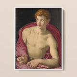 Portrait of a Young Man as Saint Sebastian - Bronzino Art Print / Canvas Framed Classical Painting Muscular Curly Reddish-brown, Two