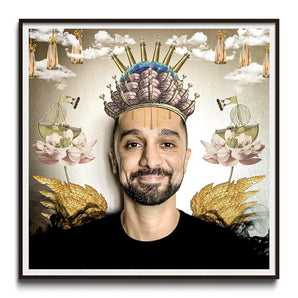 Portraits by Toby Leon, Bearded Man Ornate Crown Lotus Flowers Golden Wings